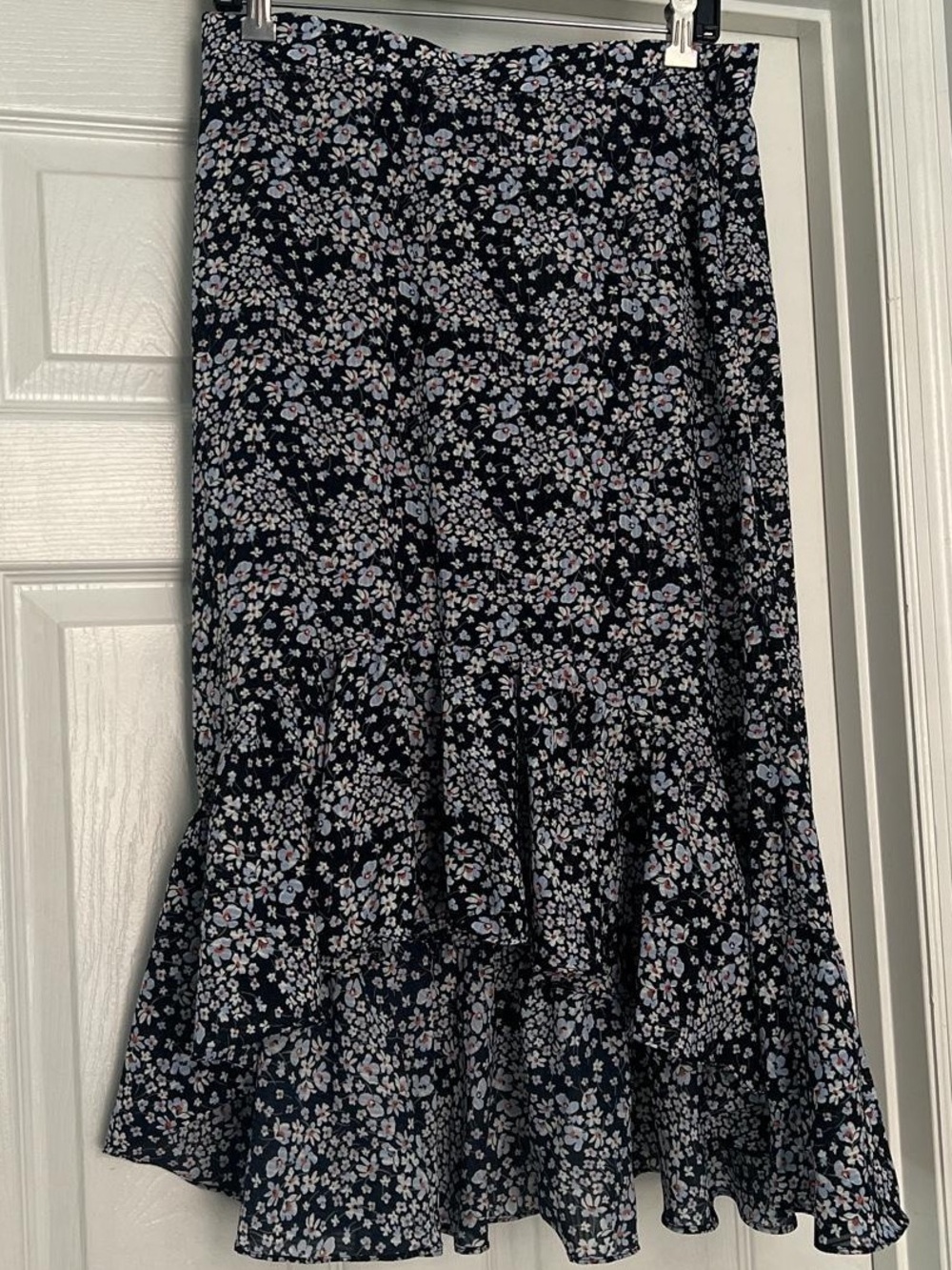 H&M Navy High-Low Floral Ruffle Skirt